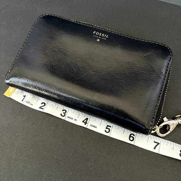 Fossil Sydney Black Leather Zip Around Wallet Wristlet - Picture 5 of 7